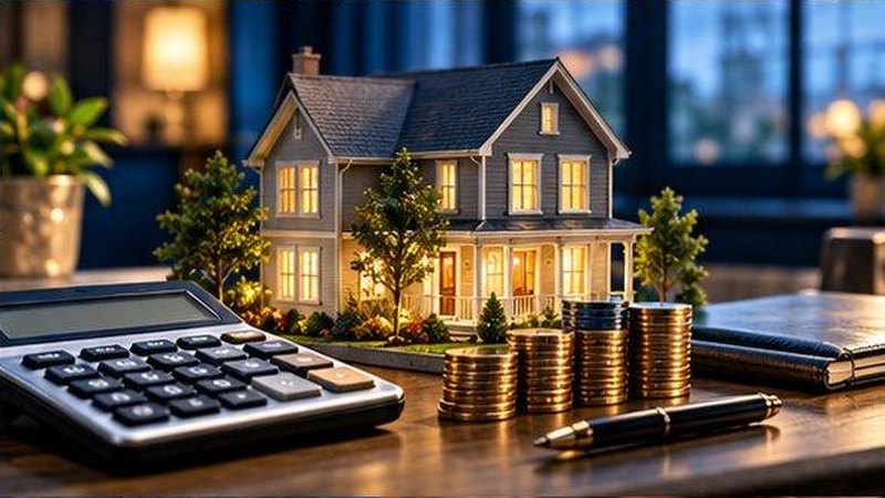 Calculator, model home and coin stacks: rates change your payment