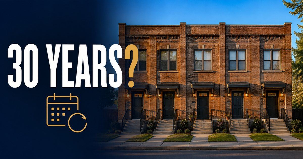 30 year mortgage on a 5 unit building Five unit brick apartment building financed with a 30 year fixed mortgage