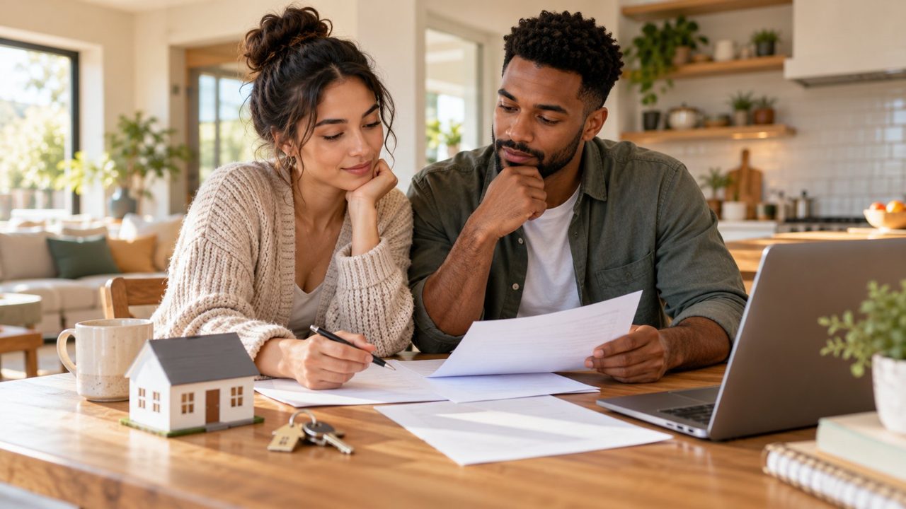 Illustration of a couple reviewing home affordability