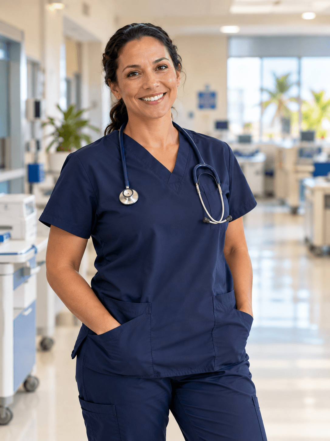 Illustrative AI-generated nurse in a healthcare setting