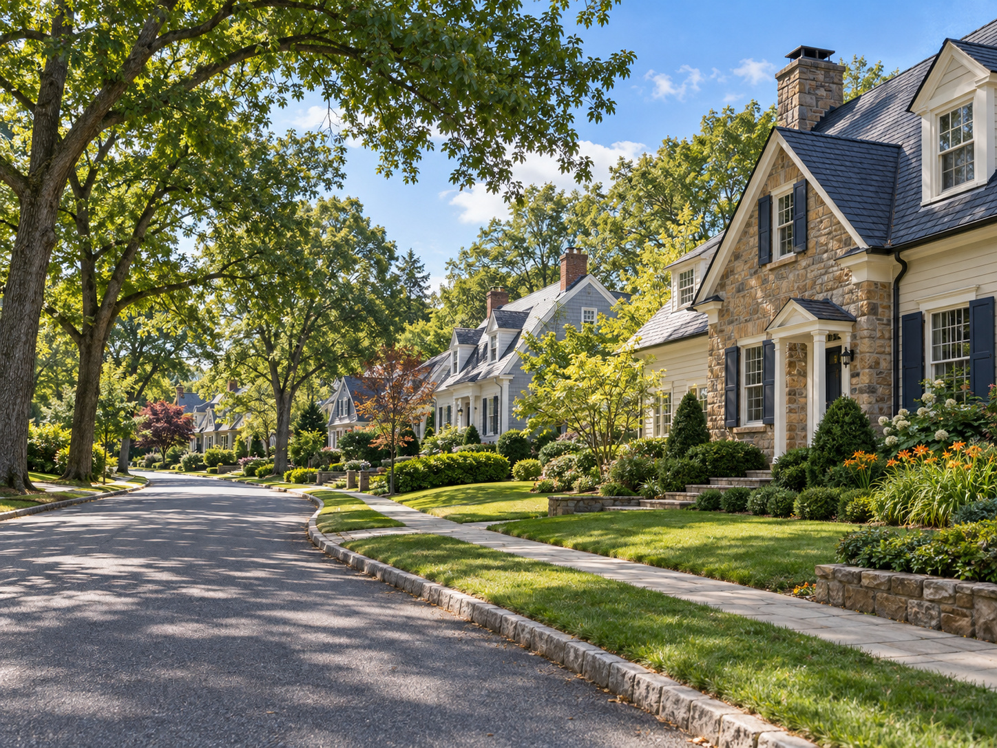 Tree-lined Northeast suburban neighborhood
