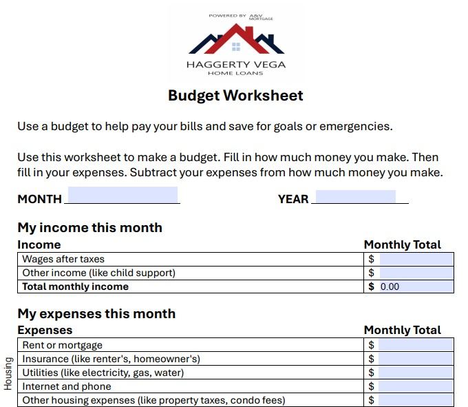 Preview of the Budget Worksheet PDF